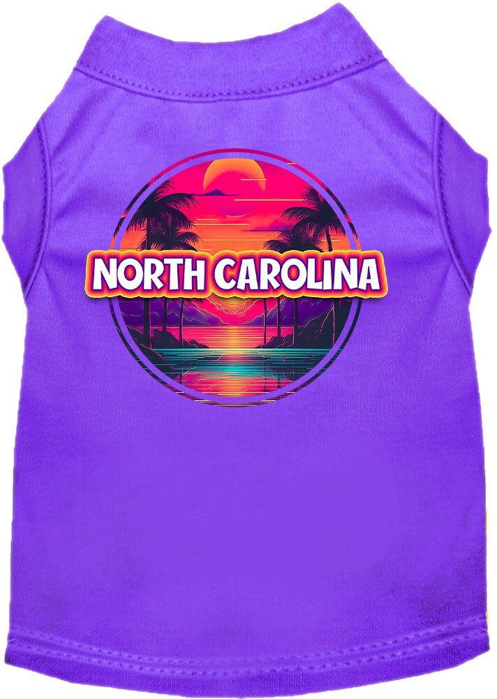 Camiseta serigrafiada para perros y gatos, para mascotas pequeñas y medianas (tallas XS a XL), "North Carolina Neon Beach Sunset"