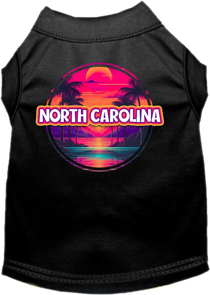 Camiseta serigrafiada para perros y gatos, para mascotas pequeñas y medianas (tallas XS a XL), "North Carolina Neon Beach Sunset"