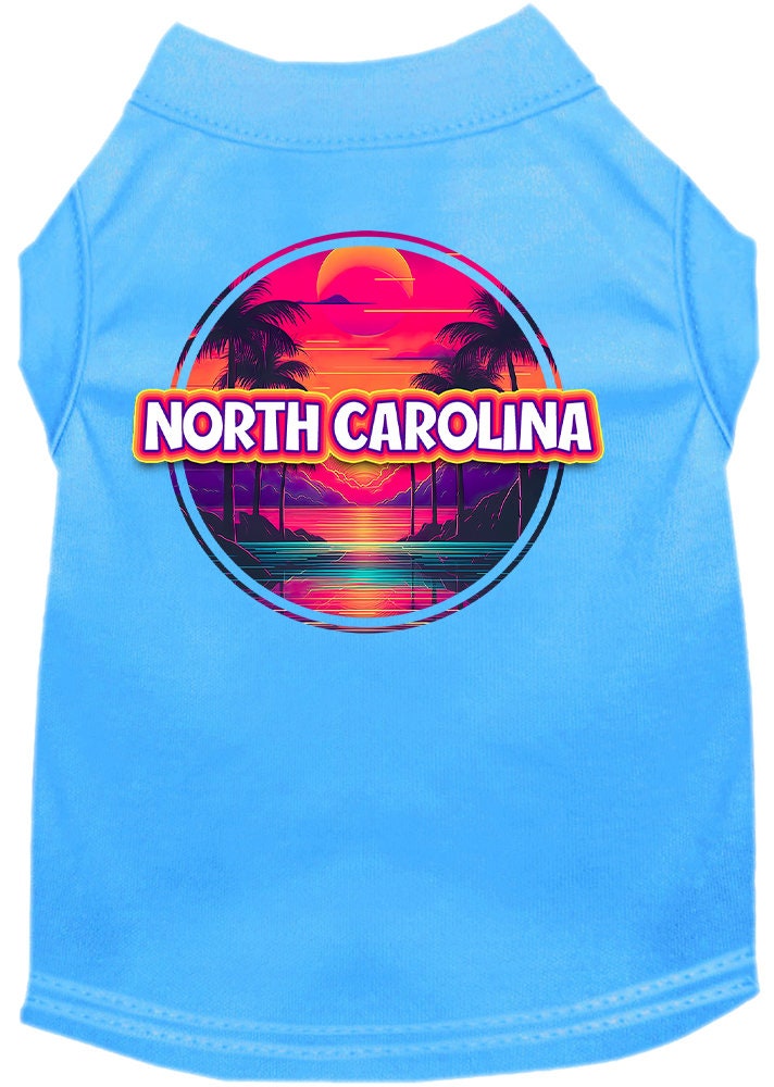 Camiseta serigrafiada para perros y gatos, para mascotas pequeñas y medianas (tallas XS a XL), "North Carolina Neon Beach Sunset"