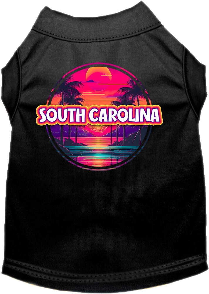 Camiseta serigrafiada para perros y gatos, para mascotas pequeñas y medianas (tallas XS a XL), "South Carolina Neon Beach Sunset"