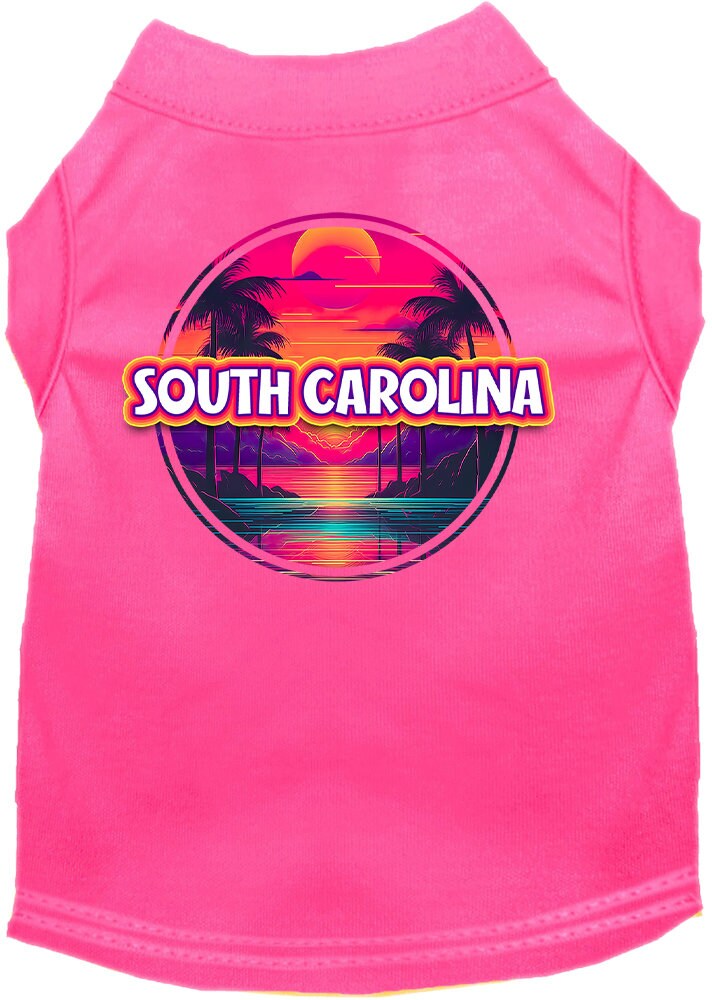 Camiseta serigrafiada para perros y gatos, para mascotas pequeñas y medianas (tallas XS a XL), "South Carolina Neon Beach Sunset"