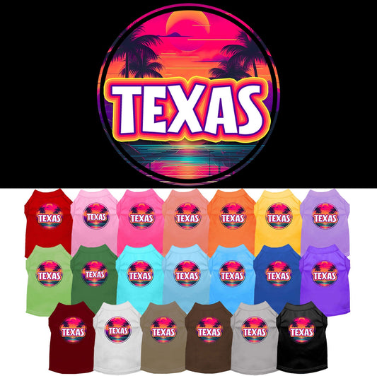 Camiseta serigrafiada para perros y gatos, para mascotas pequeñas y medianas (tallas XS a XL), "Texas Neon Beach Sunset"