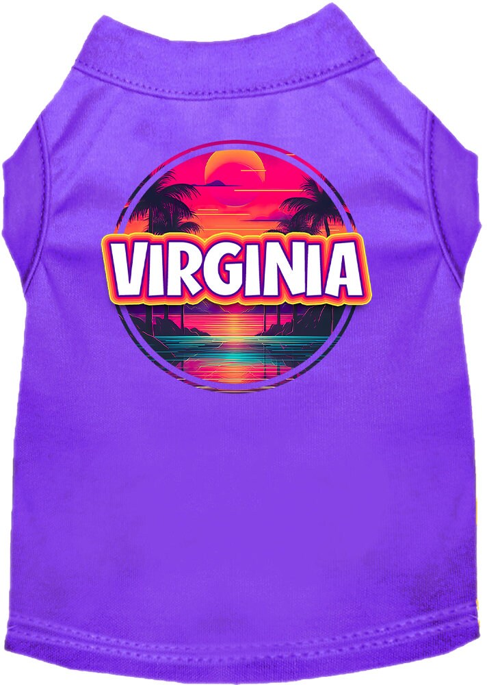 Pet Dog & Cat Screen Printed Shirt for Medium to Large Pets (Sizes 2XL-6XL), "Virginia Neon Beach Sunset"