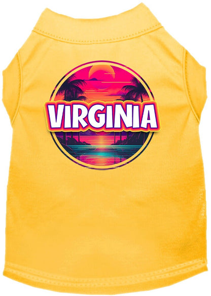 Camiseta serigrafiada para perros y gatos, para mascotas pequeñas y medianas (tallas XS a XL), "Virginia Neon Beach Sunset"