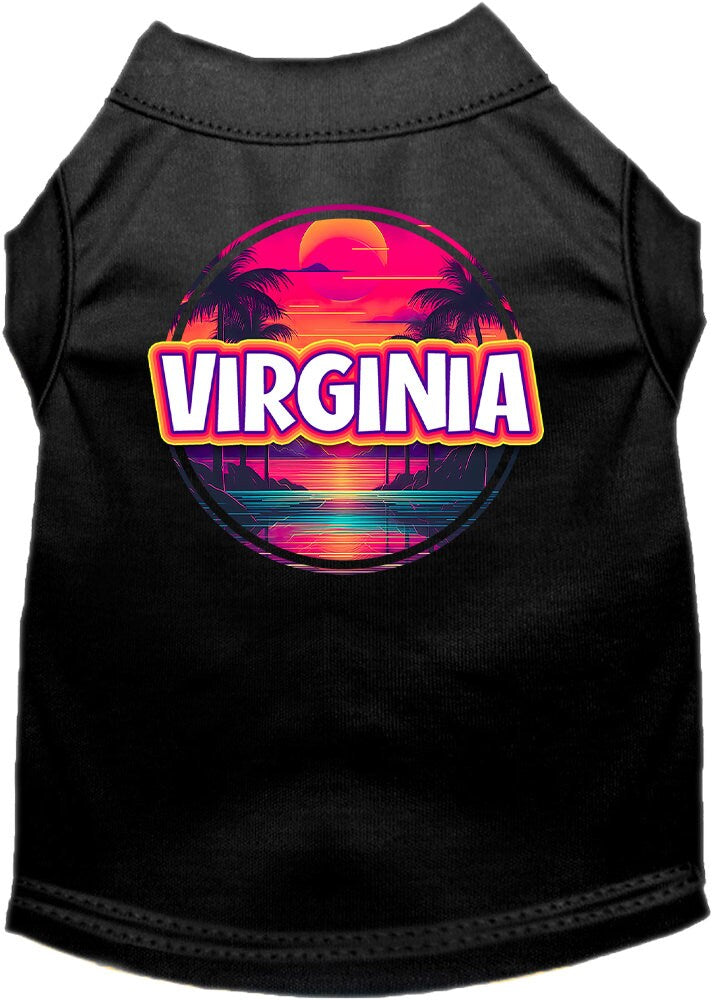 Camiseta serigrafiada para perros y gatos, para mascotas pequeñas y medianas (tallas XS a XL), "Virginia Neon Beach Sunset"