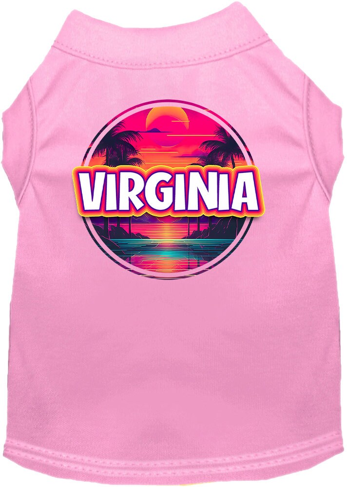 Camiseta serigrafiada para perros y gatos, para mascotas pequeñas y medianas (tallas XS a XL), "Virginia Neon Beach Sunset"