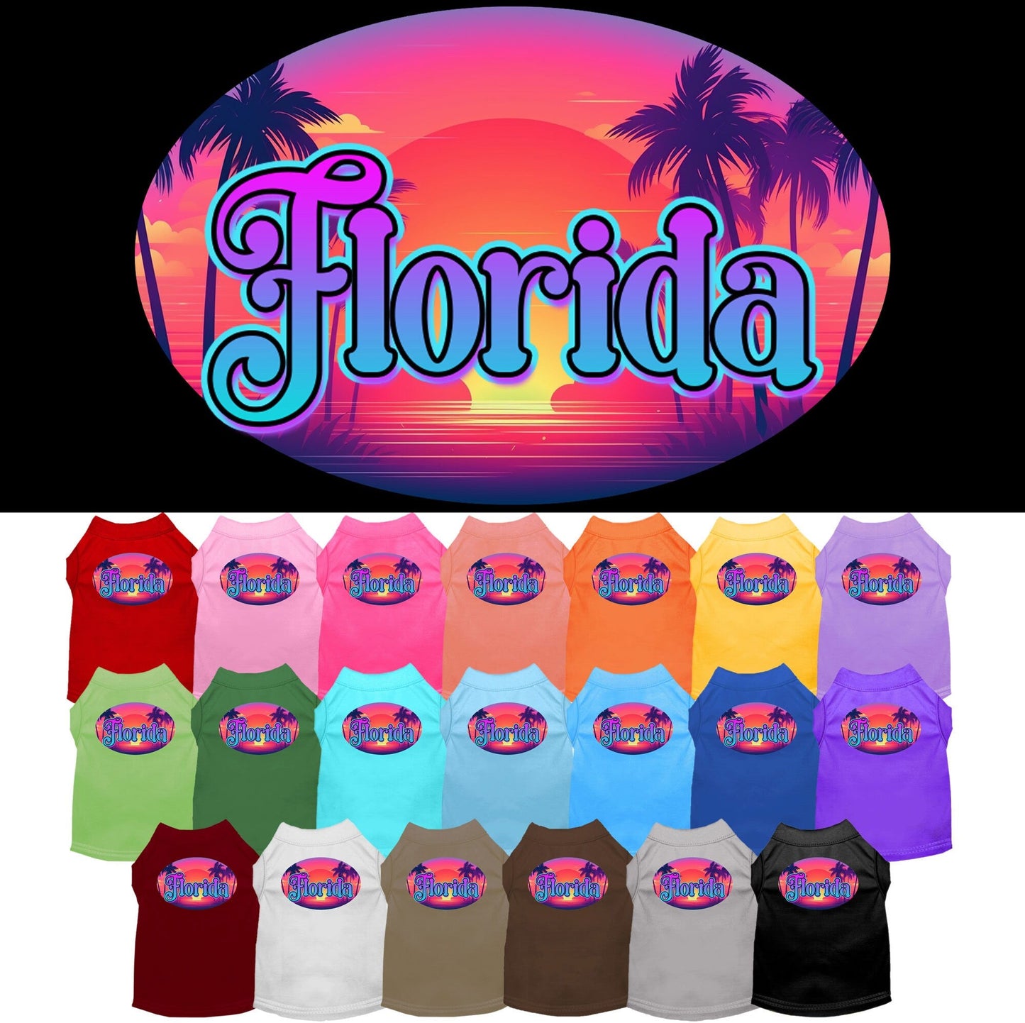 Camiseta serigrafiada para perros y gatos, para mascotas pequeñas y medianas (tallas XS a XL), "Florida Classic Beach"