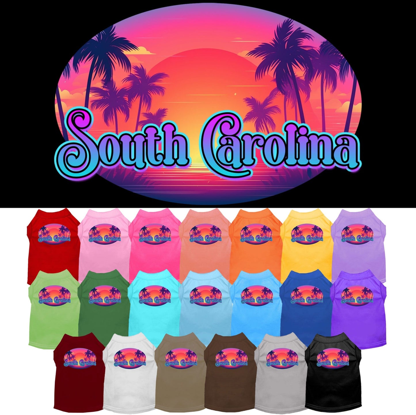 Camiseta serigrafiada para perros y gatos, para mascotas pequeñas y medianas (tallas XS a XL), "South Carolina Classic Beach"