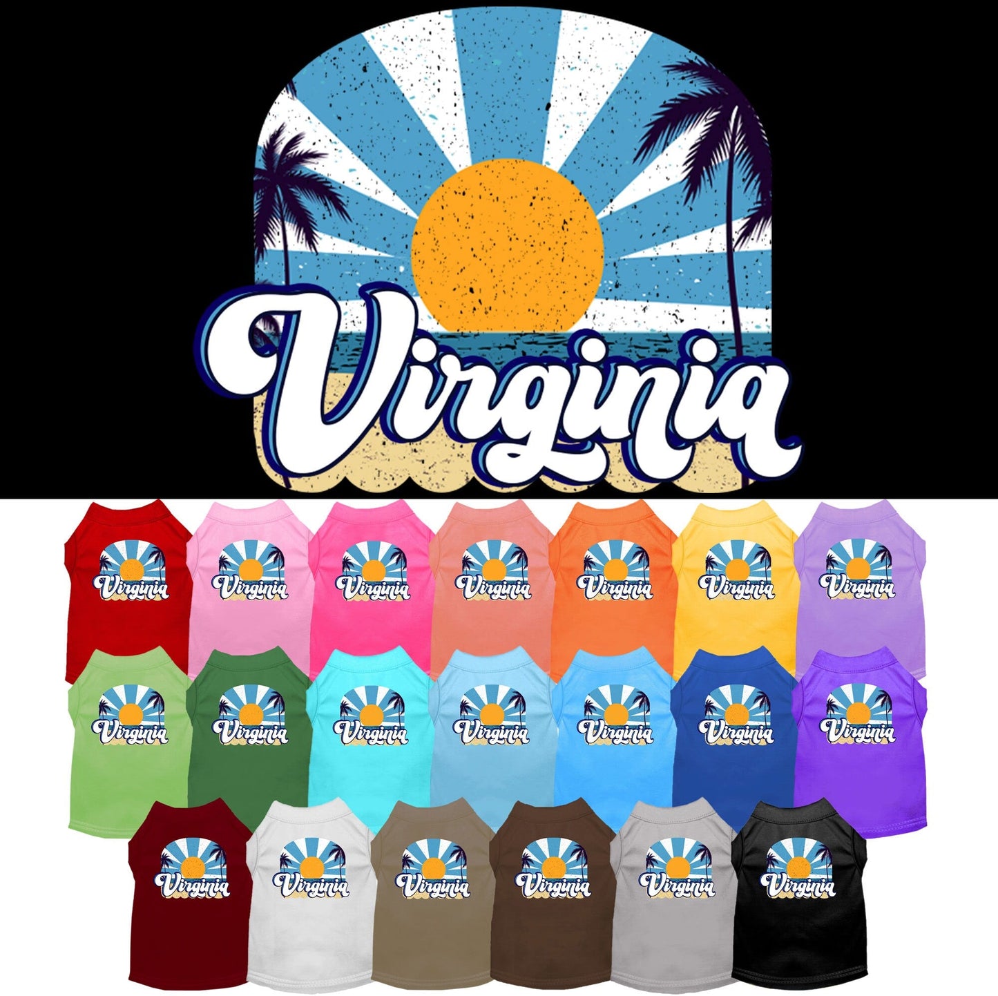 Camiseta serigrafiada para perros y gatos, para mascotas pequeñas y medianas (tallas XS a XL), "Virginia Coast"