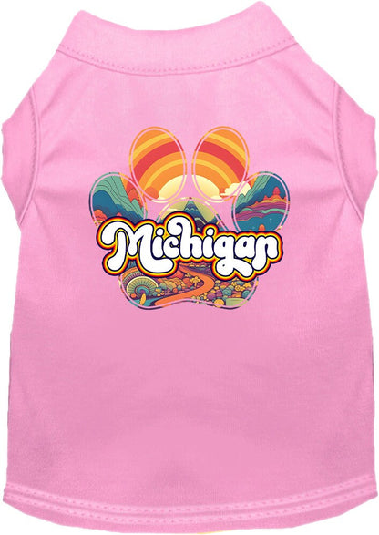 Camiseta serigrafiada para perros y gatos, para mascotas pequeñas y medianas (tallas XS a XL), "Michigan Groovy Summit"