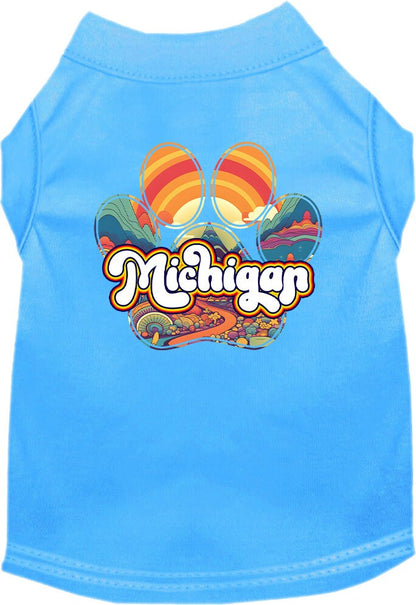 Camiseta serigrafiada para perros y gatos, para mascotas pequeñas y medianas (tallas XS a XL), "Michigan Groovy Summit"