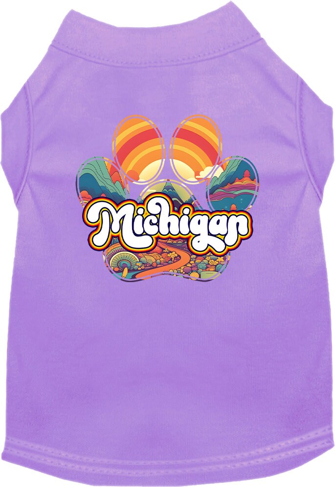 Camiseta serigrafiada para perros y gatos, para mascotas pequeñas y medianas (tallas XS a XL), "Michigan Groovy Summit"