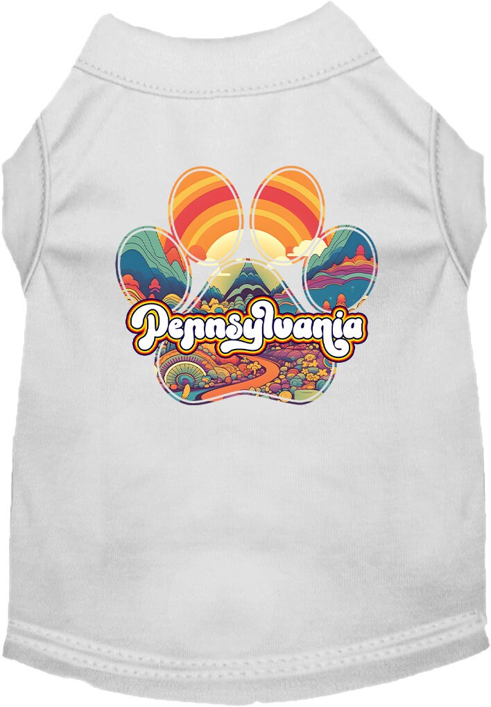 Camiseta serigrafiada para perros y gatos, para mascotas pequeñas y medianas (tallas XS a XL), "Pennsylvania Groovy Summit"