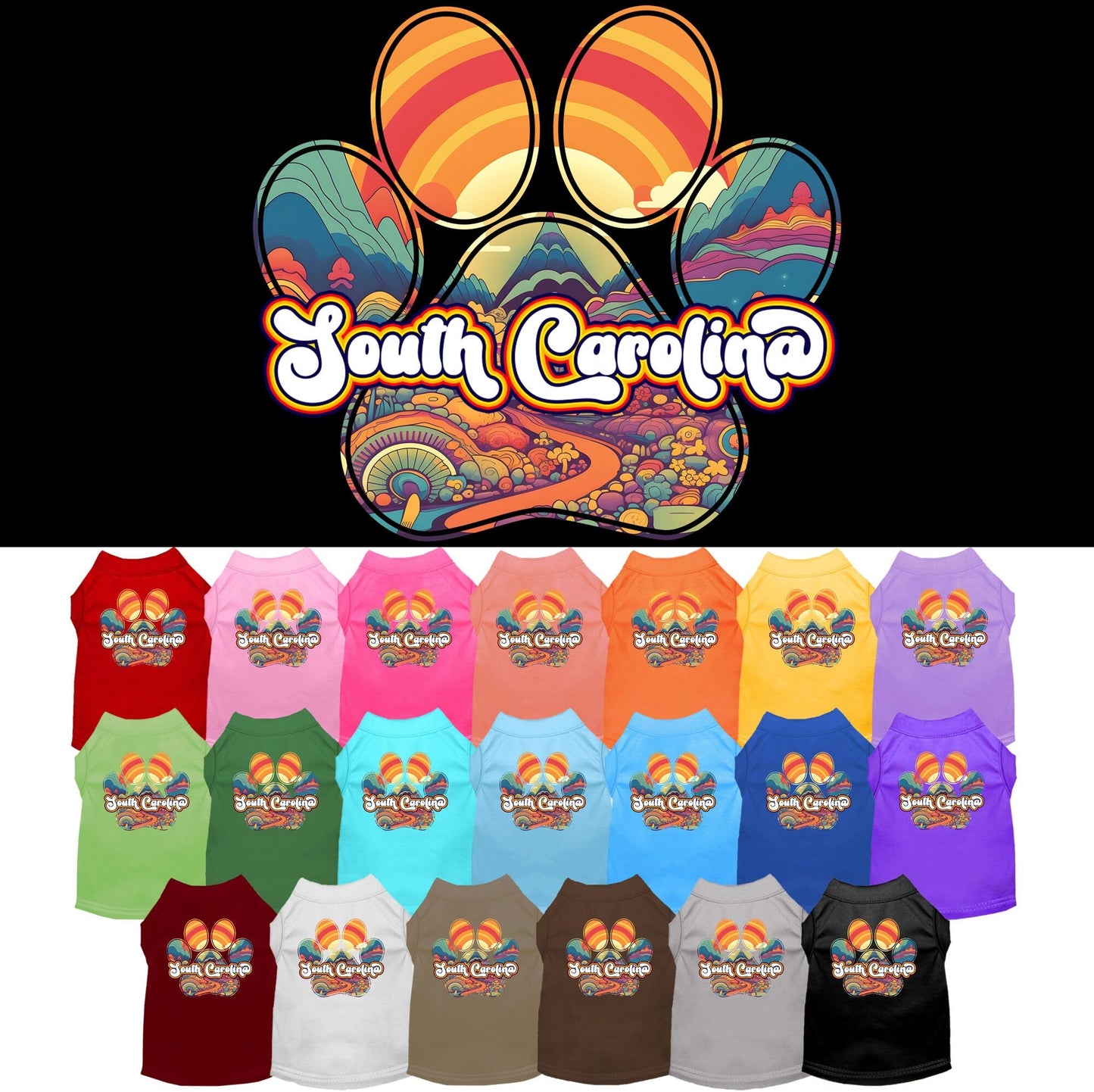 Camiseta serigrafiada para perros y gatos, para mascotas pequeñas y medianas (tallas XS a XL), "South Carolina Groovy Summit"