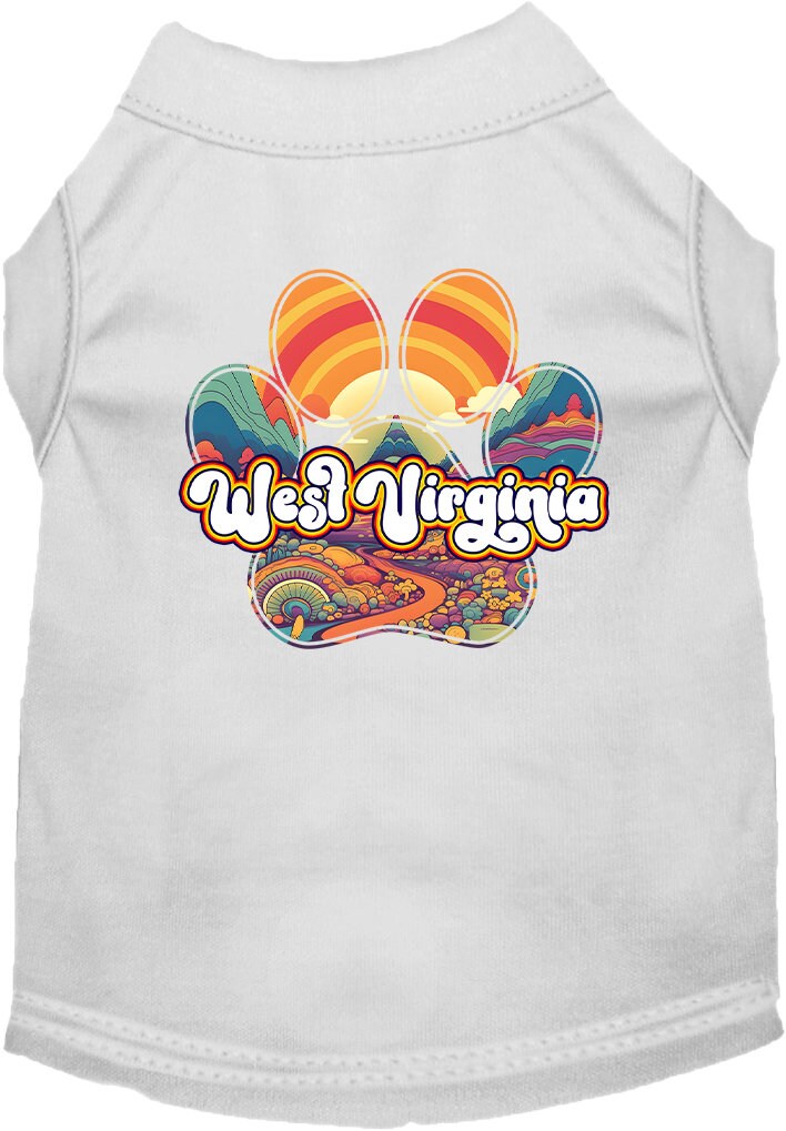 Camiseta serigrafiada para perros y gatos, para mascotas pequeñas y medianas (tallas XS a XL), "West Virginia Groovy Summit"