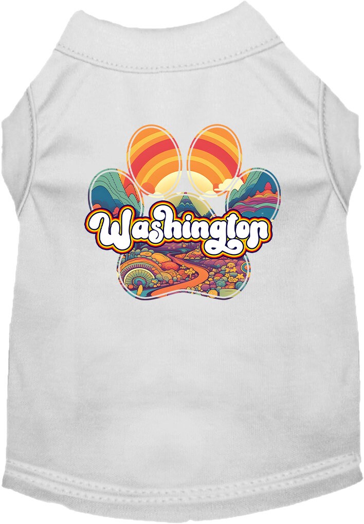 Camiseta serigrafiada para perros y gatos, para mascotas pequeñas y medianas (tallas XS a XL), "Washington Groovy Summit"