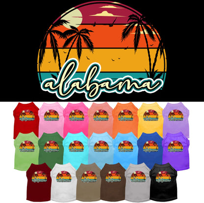 Pet Dog & Cat Screen Printed Shirt for Medium to Large Pets (Sizes 2XL-6XL), "Alabama Retro Beach Sunset"