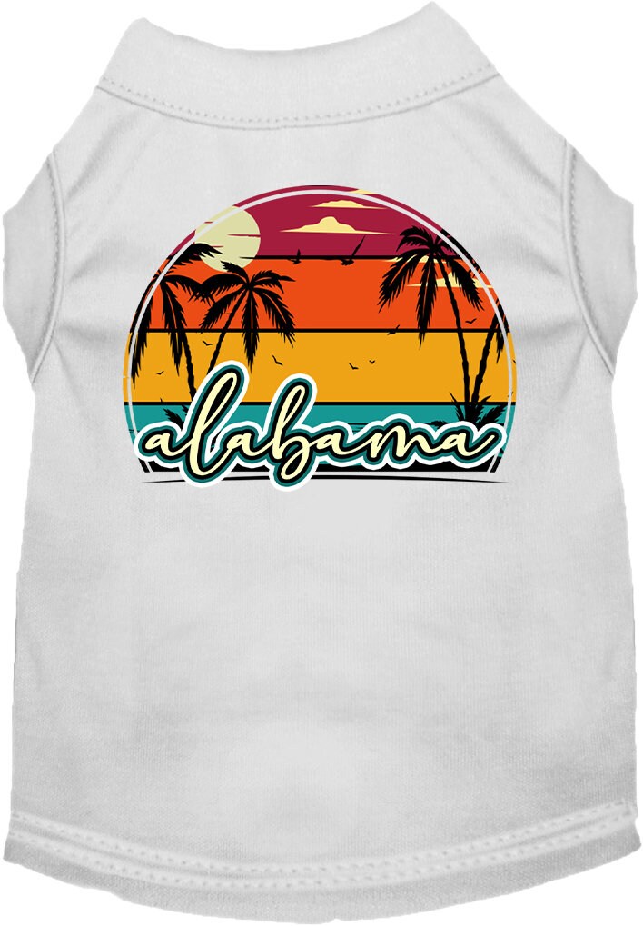 Pet Dog & Cat Screen Printed Shirt for Small to Medium Pets (Sizes XS-XL), "Alabama Retro Beach Sunset"