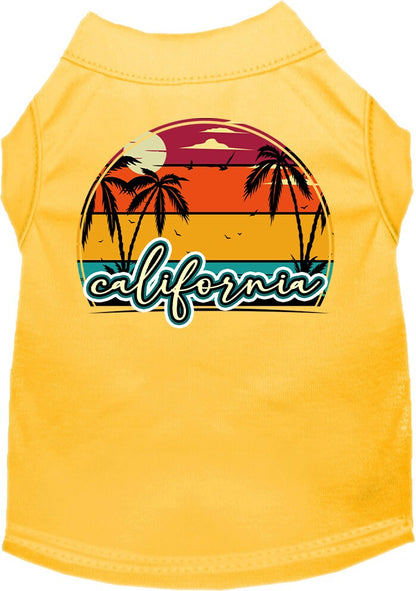 Pet Dog & Cat Screen Printed Shirt for Small to Medium Pets (Sizes XS-XL), "California Retro Beach Sunset"