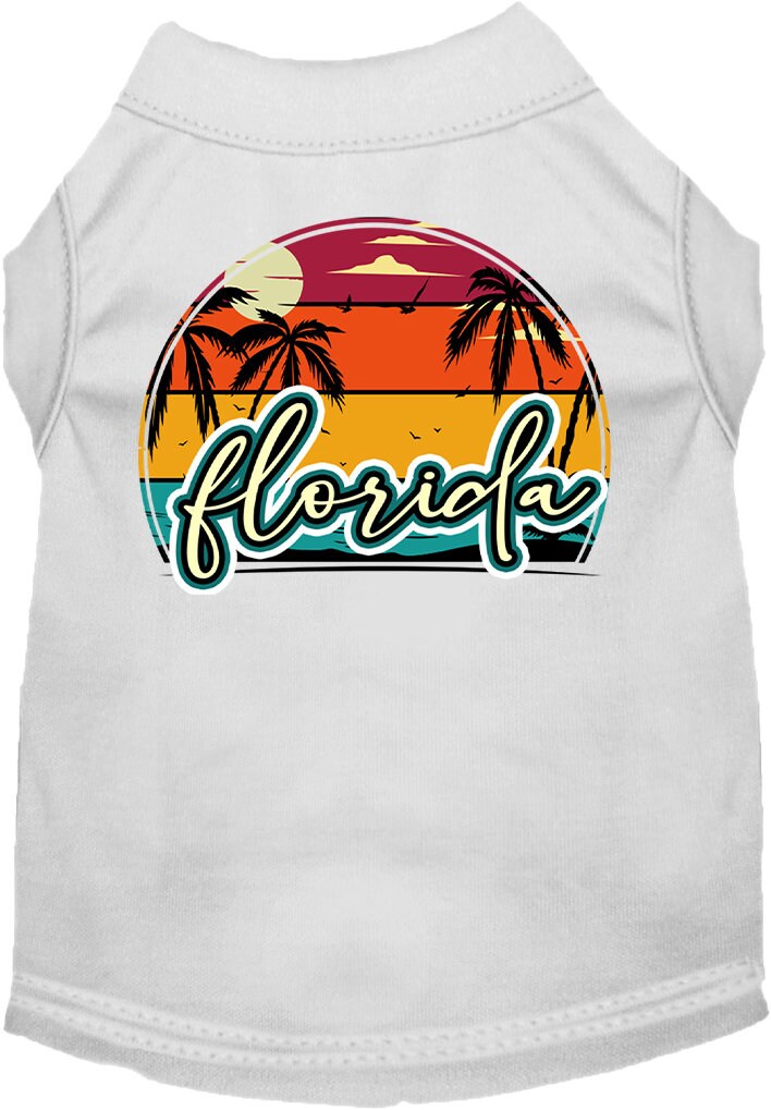 Pet Dog & Cat Screen Printed Shirt for Medium to Large Pets (Sizes 2XL-6XL), "Florida Retro Beach Sunset"