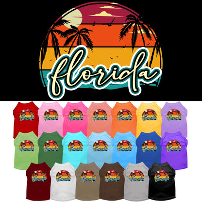 Camiseta serigrafiada para perros y gatos, para mascotas pequeñas y medianas (tallas XS a XL), "Florida Retro Beach Sunset"