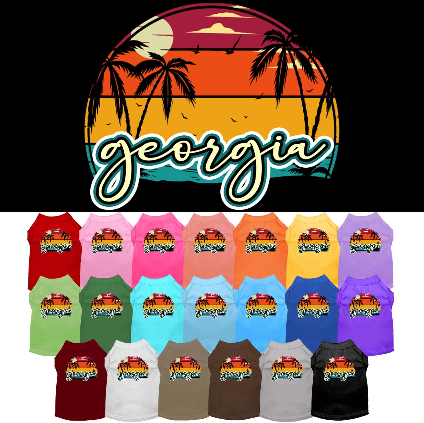 Pet Dog & Cat Screen Printed Shirt for Medium to Large Pets (Sizes 2XL-6XL), "Georgia Retro Beach Sunset"