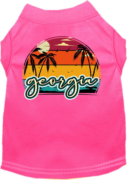 Camiseta serigrafiada para perros y gatos, para mascotas pequeñas y medianas (tallas XS a XL), "Georgia Retro Beach Sunset"