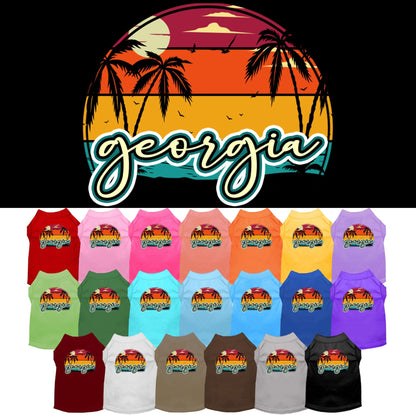 Camiseta serigrafiada para perros y gatos, para mascotas pequeñas y medianas (tallas XS a XL), "Georgia Retro Beach Sunset"