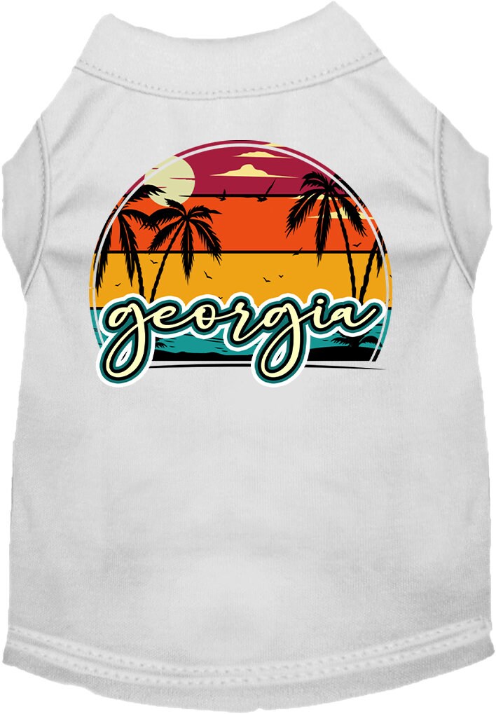 Camiseta serigrafiada para perros y gatos, para mascotas pequeñas y medianas (tallas XS a XL), "Georgia Retro Beach Sunset"