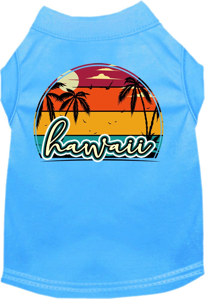 Camiseta serigrafiada para perros y gatos, para mascotas pequeñas y medianas (tallas XS a XL), "Hawaii Retro Beach Sunset"