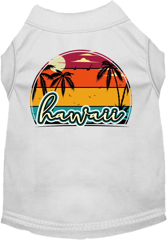 Camiseta serigrafiada para perros y gatos, para mascotas pequeñas y medianas (tallas XS a XL), "Hawaii Retro Beach Sunset"