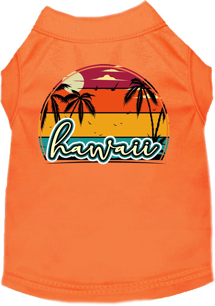 Camiseta serigrafiada para perros y gatos, para mascotas pequeñas y medianas (tallas XS a XL), "Hawaii Retro Beach Sunset"