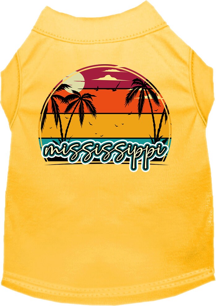 Camiseta serigrafiada para perros y gatos, para mascotas pequeñas y medianas (tallas XS a XL), "Mississippi Retro Beach Sunset"