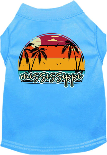 Camiseta serigrafiada para perros y gatos, para mascotas pequeñas y medianas (tallas XS a XL), "Mississippi Retro Beach Sunset"