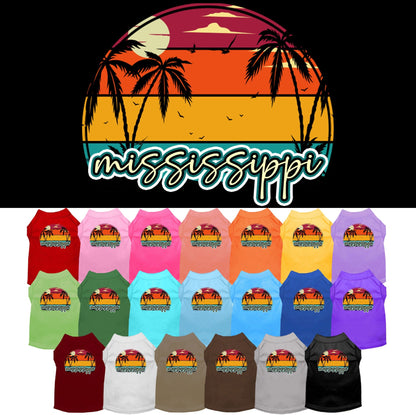 Camiseta serigrafiada para perros y gatos, para mascotas pequeñas y medianas (tallas XS a XL), "Mississippi Retro Beach Sunset"