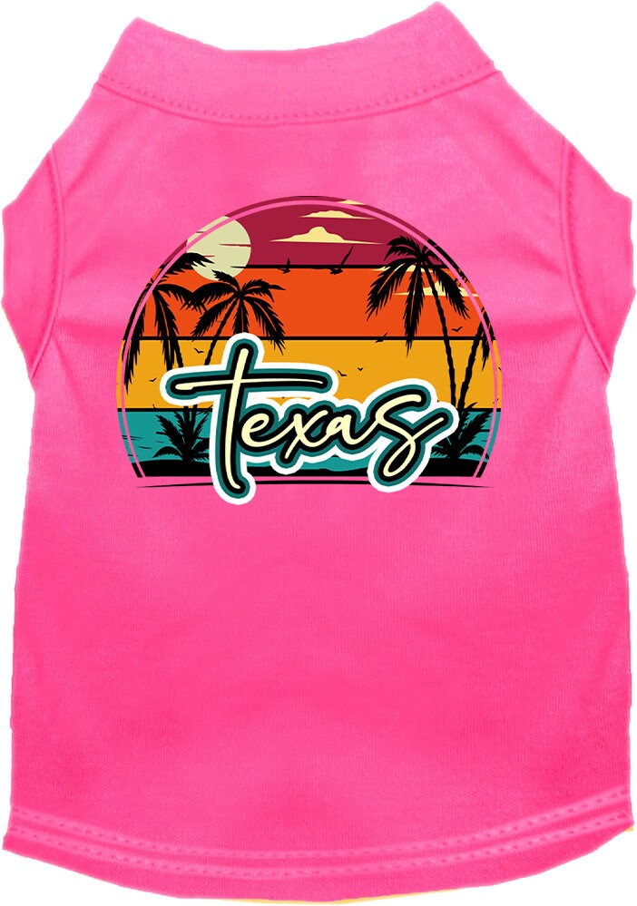 Camiseta serigrafiada para perros y gatos, para mascotas pequeñas y medianas (tallas XS a XL), "Texas Retro Beach Sunset"