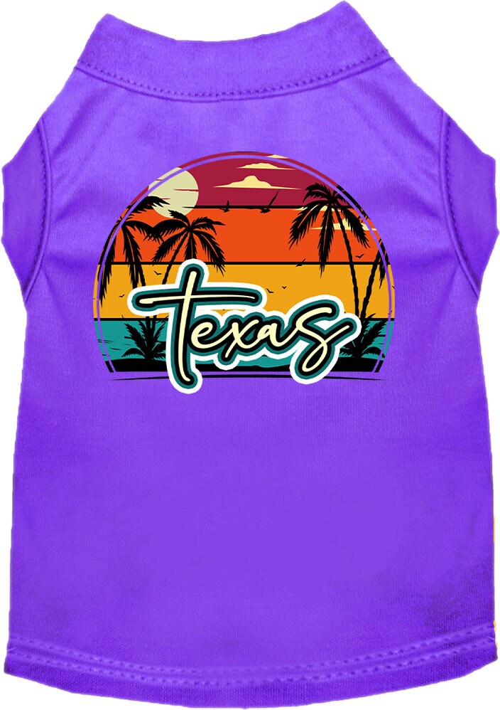 Camiseta serigrafiada para perros y gatos, para mascotas pequeñas y medianas (tallas XS a XL), "Texas Retro Beach Sunset"