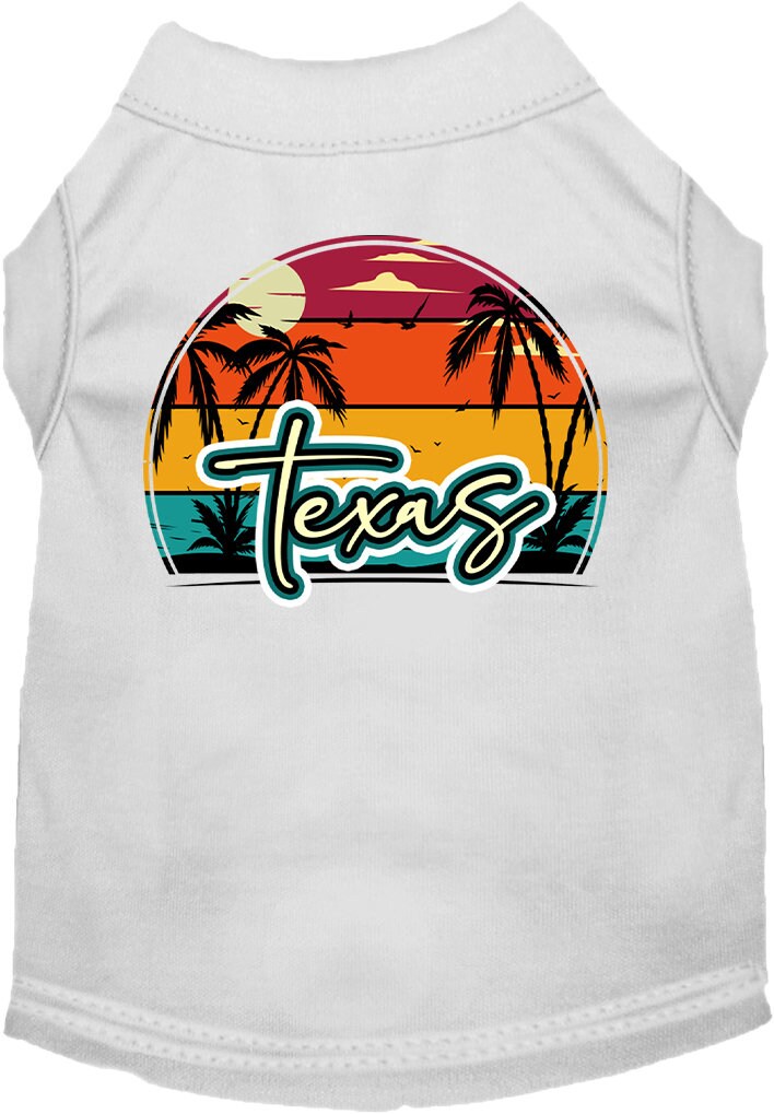 Camiseta serigrafiada para perros y gatos, para mascotas pequeñas y medianas (tallas XS a XL), "Texas Retro Beach Sunset"