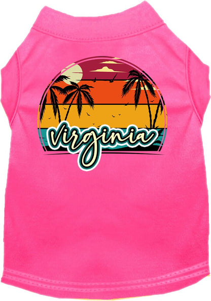 Camiseta serigrafiada para perros y gatos, para mascotas pequeñas y medianas (tallas XS a XL), "Virginia Retro Beach Sunset"