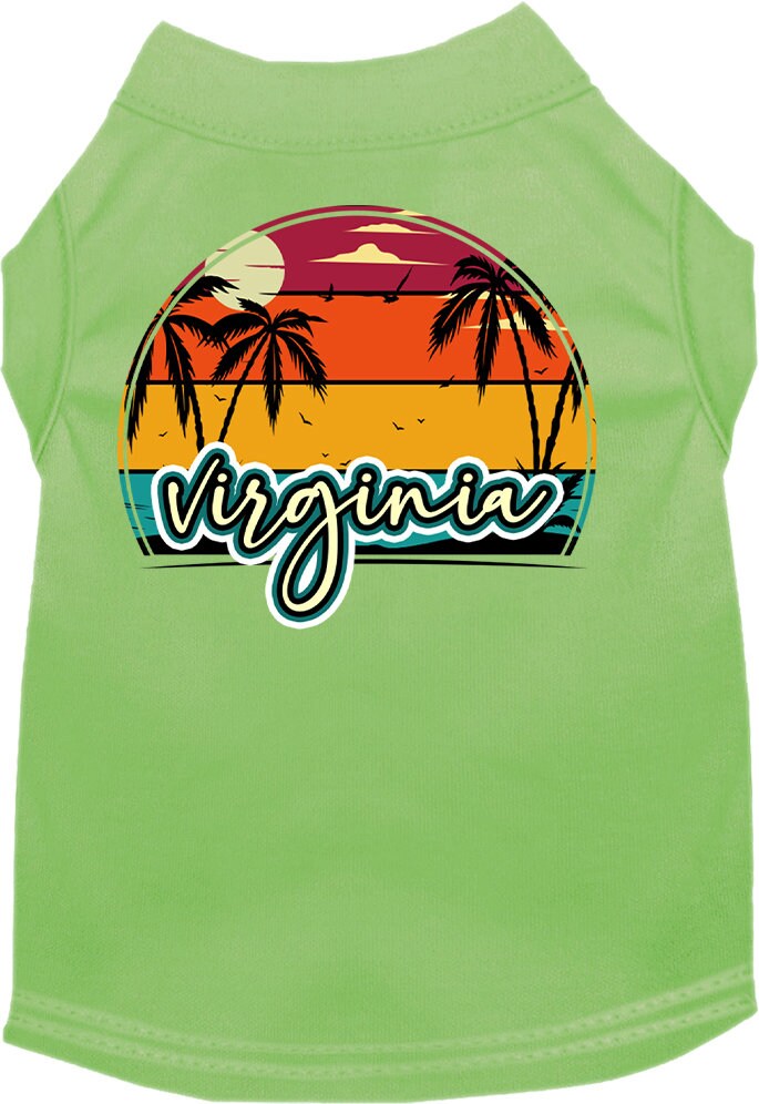 Camiseta serigrafiada para perros y gatos, para mascotas pequeñas y medianas (tallas XS a XL), "Virginia Retro Beach Sunset"