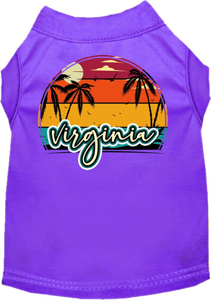 Camiseta serigrafiada para perros y gatos, para mascotas pequeñas y medianas (tallas XS a XL), "Virginia Retro Beach Sunset"