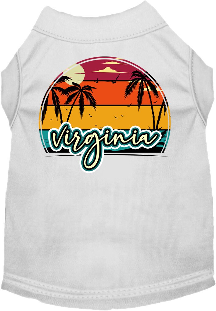 Camiseta serigrafiada para perros y gatos, para mascotas pequeñas y medianas (tallas XS a XL), "Virginia Retro Beach Sunset"