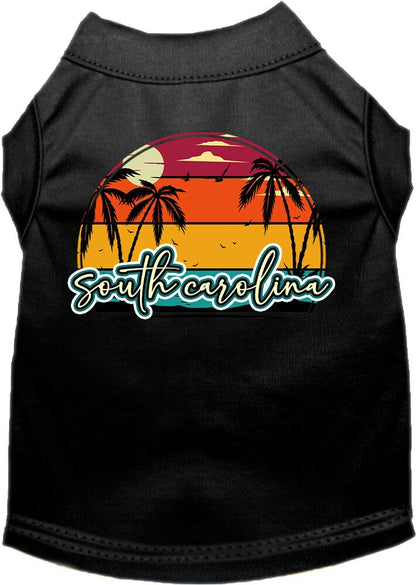 Camiseta serigrafiada para perros y gatos, para mascotas pequeñas y medianas (tallas XS a XL), "Puesta de sol retro en la playa de Carolina del Sur"