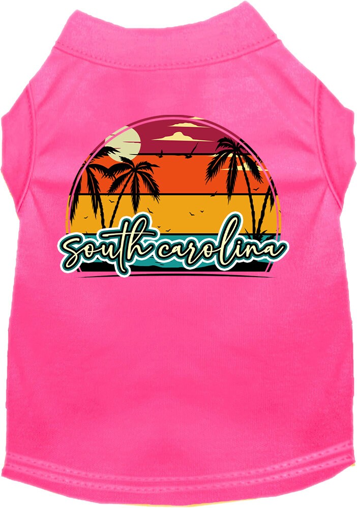 Camiseta serigrafiada para perros y gatos, para mascotas pequeñas y medianas (tallas XS a XL), "Puesta de sol retro en la playa de Carolina del Sur"