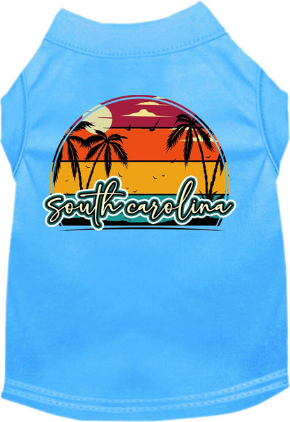 Camiseta serigrafiada para perros y gatos, para mascotas pequeñas y medianas (tallas XS a XL), "Puesta de sol retro en la playa de Carolina del Sur"