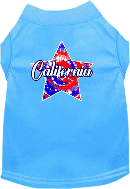 Pet Dog & Cat Screen Printed Shirt for Small to Medium Pets (Sizes XS-XL), "California Patriotic Tie Dye"