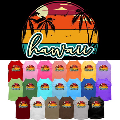 Camiseta serigrafiada para perros y gatos, para mascotas pequeñas y medianas (tallas XS a XL), "Hawaii Retro Beach Sunset"