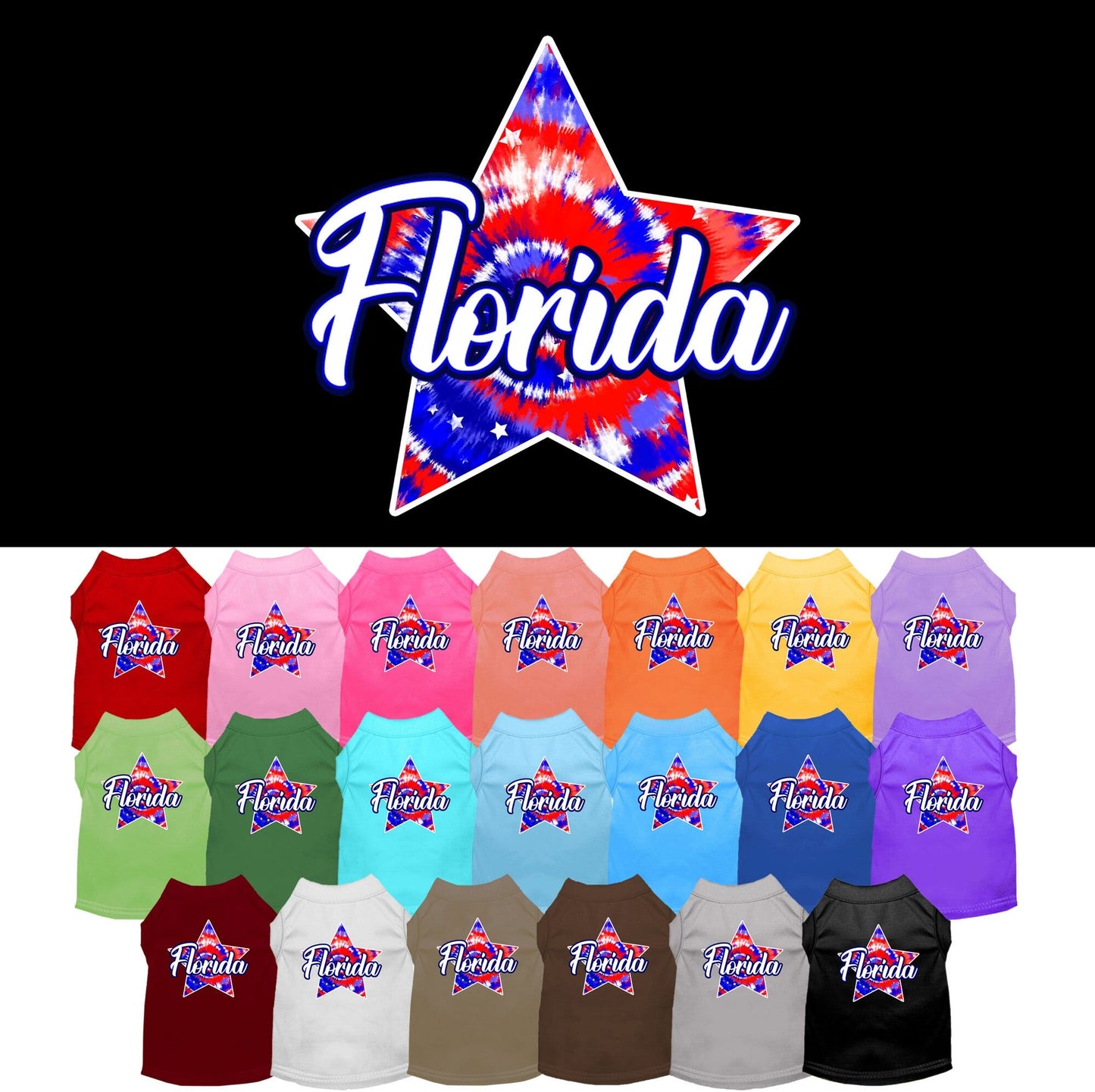 Camiseta serigrafiada para perros y gatos, para mascotas pequeñas y medianas (tallas XS a XL), "Florida Patriotic Tie Dye"