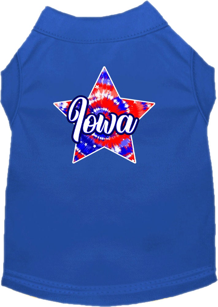 Camiseta serigrafiada para perros y gatos, para mascotas pequeñas y medianas (tallas XS a XL), "Iowa Patriotic Tie Dye"