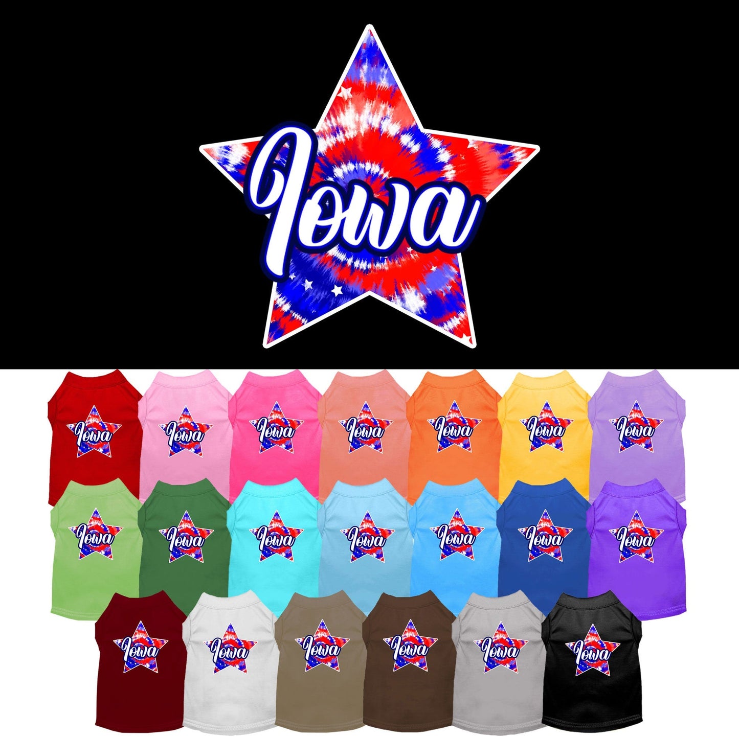 Camiseta serigrafiada para perros y gatos, para mascotas pequeñas y medianas (tallas XS a XL), "Iowa Patriotic Tie Dye"